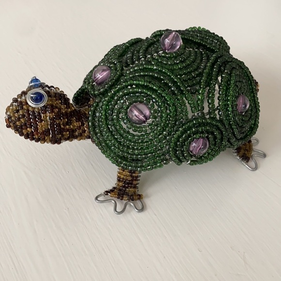 Beadworx Beaded Turtle Purple Accents Blue Eyes Decor Art Piece Gift Vintage - Picture 7 of 16